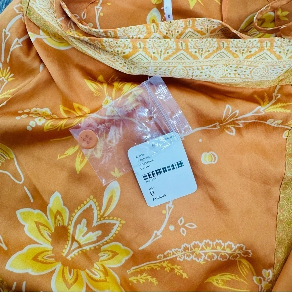 NWT $128 FREE PEOPLE Sz 0 Yasmin Border Print Wrap Midi Skirt In Orange Nectar